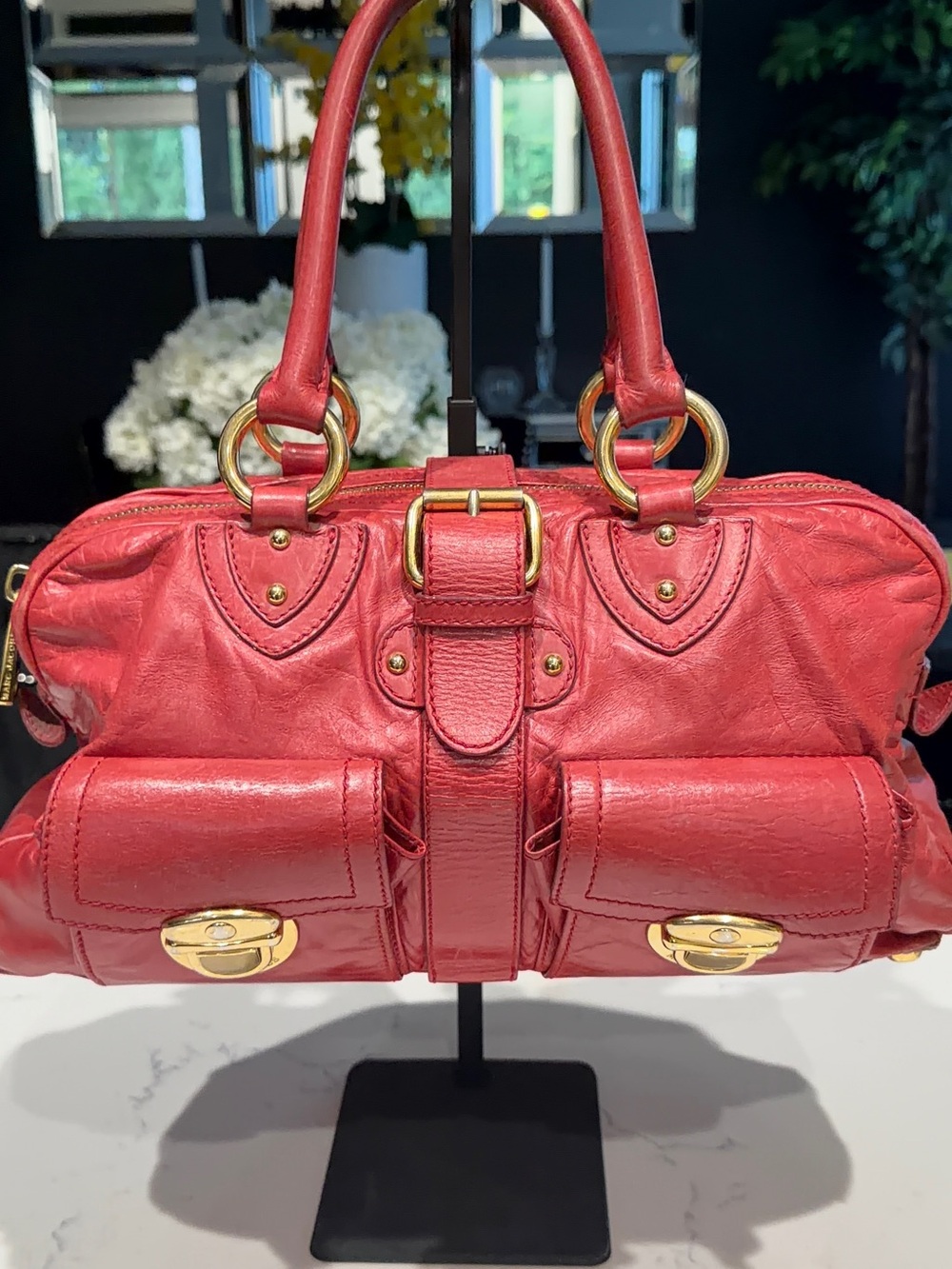 Marc Jacobs Red Leather Satchel with Gold-Tone Hardware
